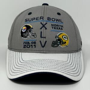 Super Bowl XLV Hat Baseball Cap Green Bay Packers Reebok NFL Strapback Gray